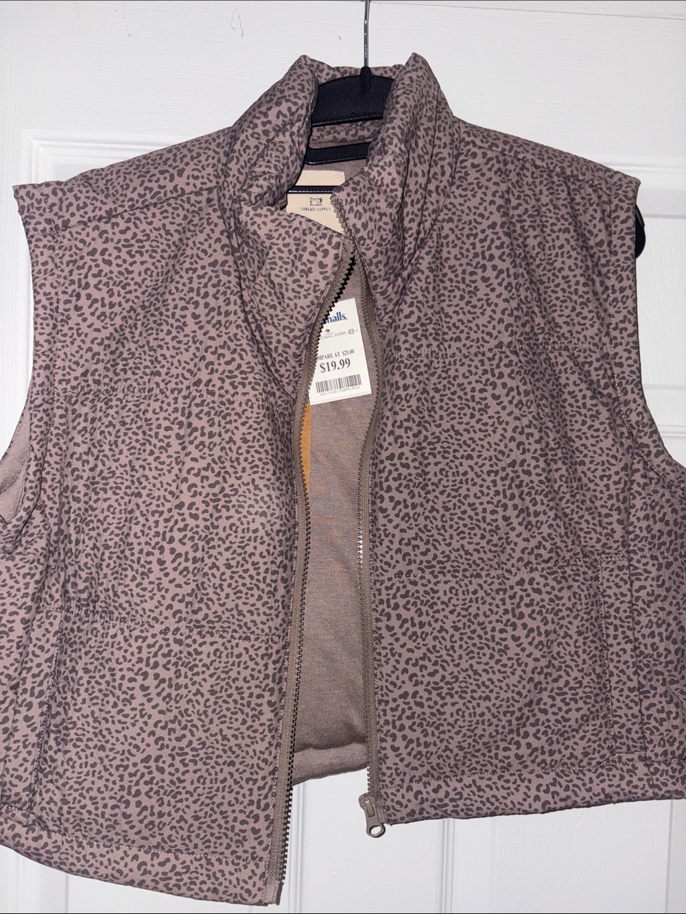 Thread & Supply Taupe Leopard Print Puffer Vest - Picture 2 of 3